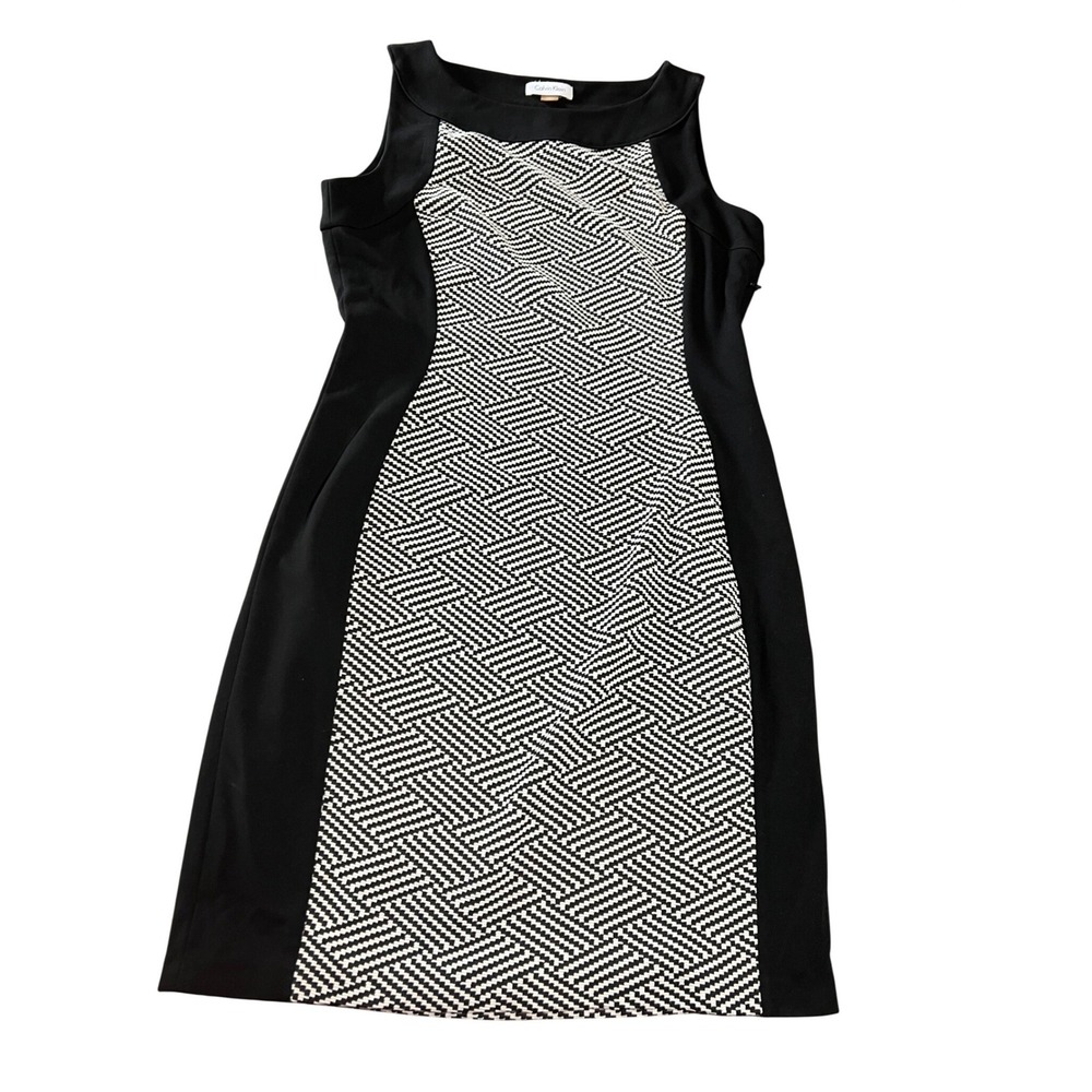 Calvin Klein Womens Black White Geometric Chevron Sheath Dress Size 8 Colorblock